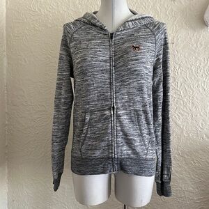 Victoria’s Secret Pink Heather Gray Orange Black Stripe Dog Hoodie Sweatshirt M